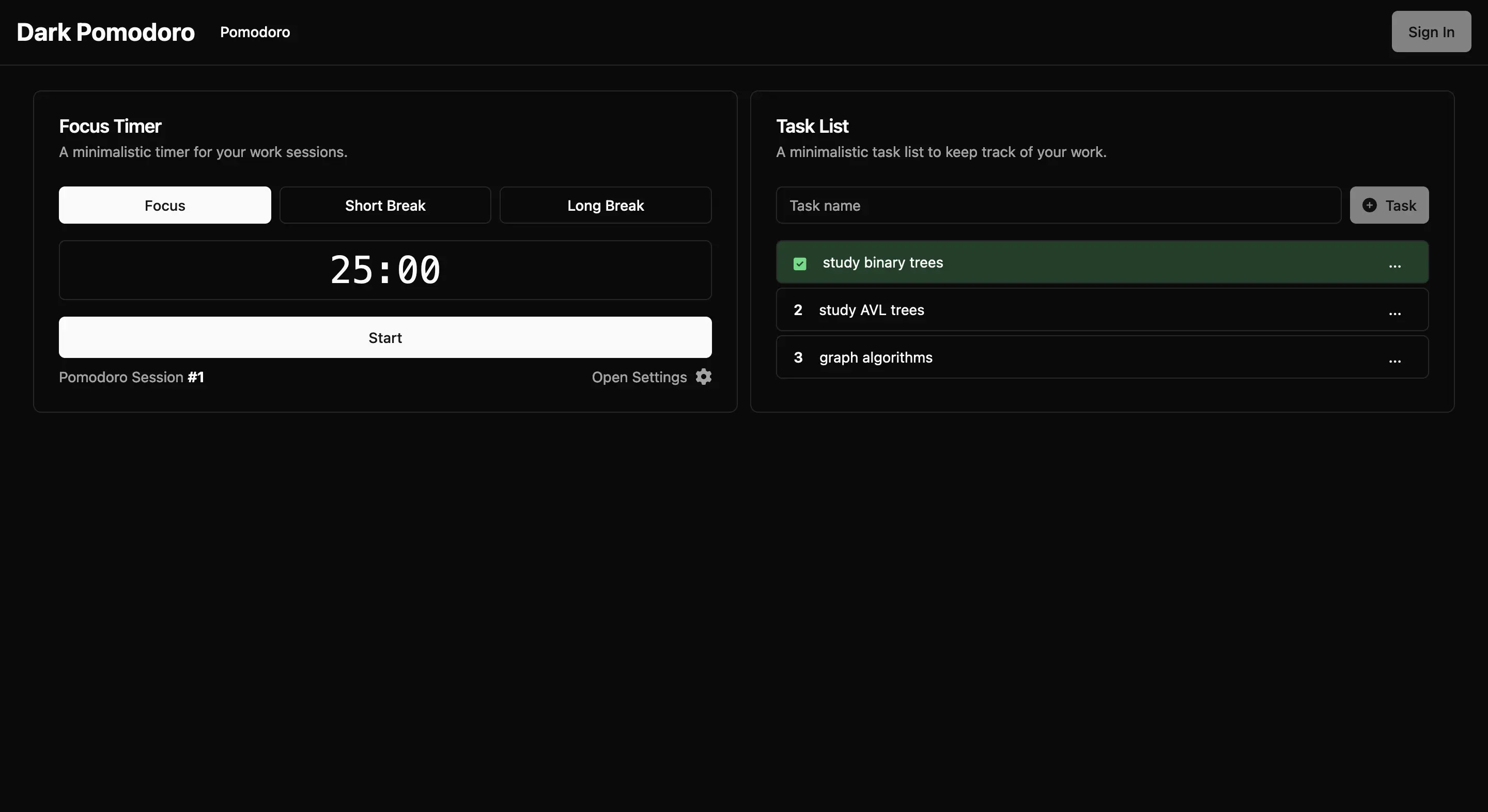 Mini Pomodoro project screenshot