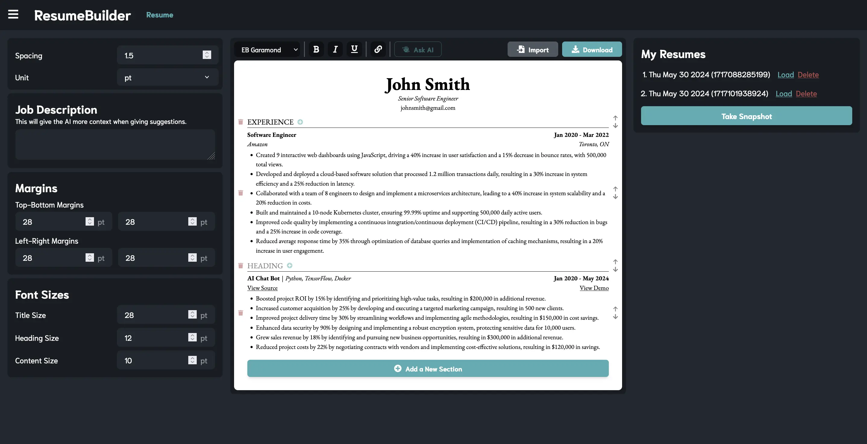 AI Resume Builder project screenshot