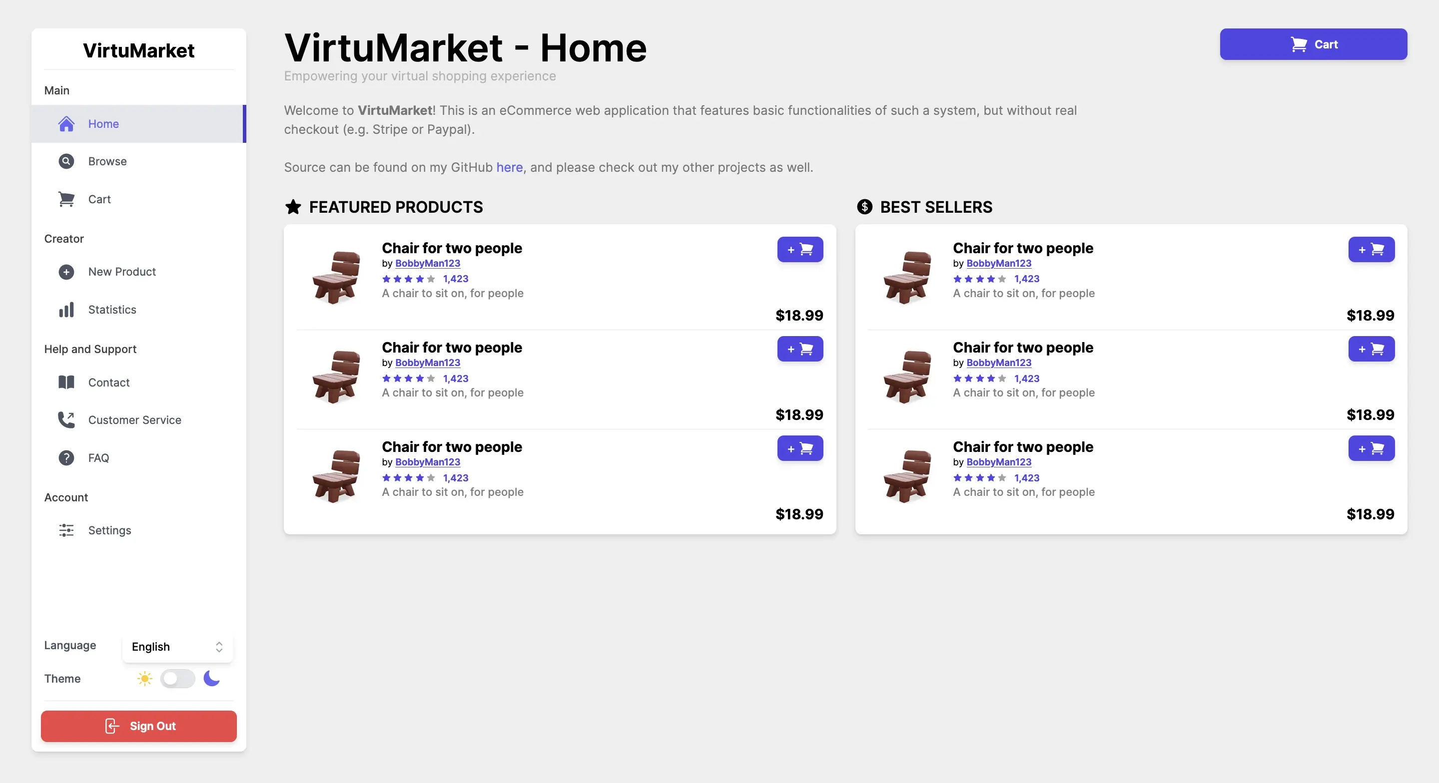 VirtuMarket project screenshot