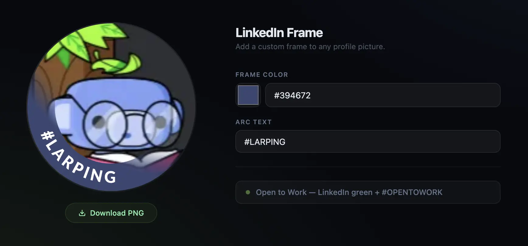 LinkedIn Frame project screenshot